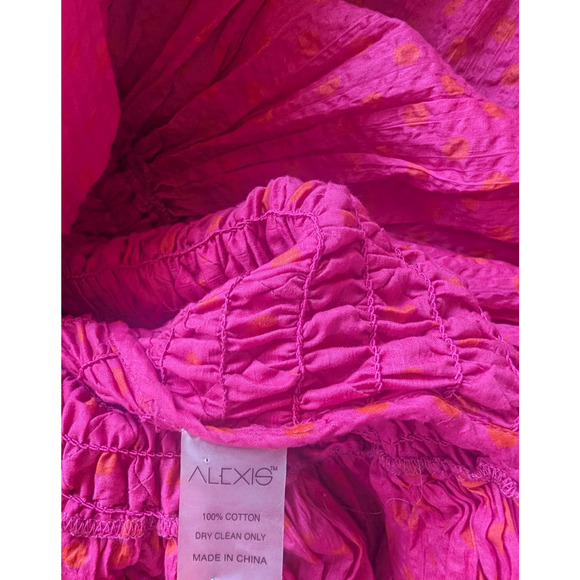 NWT Alexis Thalssa Off The Shoulder Shirred Maxi Dress Size S Fuchsia Dot #2A451 - Picture 10 of 10